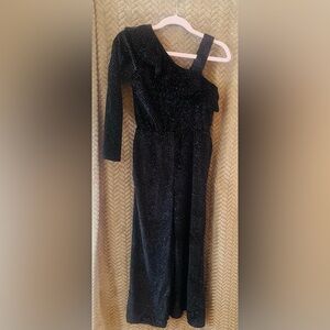 Zara Black One Shoulder Velvet Romper With Iridescent Sparkle